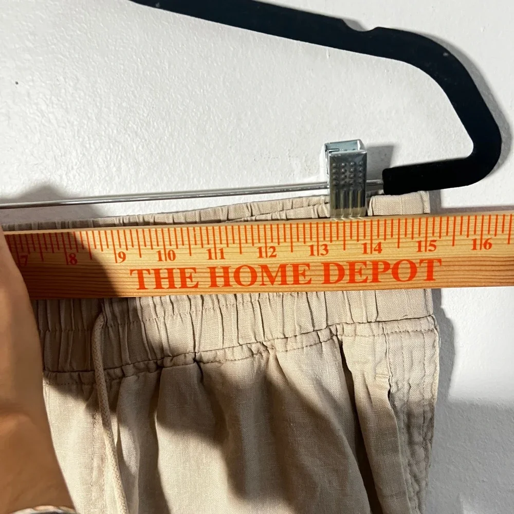Quince 100%  Linen Pants Medium Wide Leg Drawstring Beige